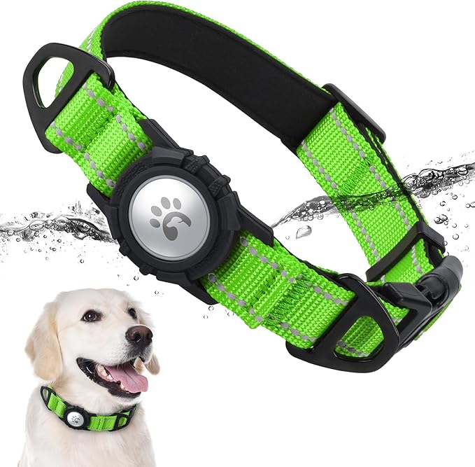 TagME Airtag Dog Collar,Waterproof Reflective Pet Collar with Airtag Holder,Soft Padded and Double D-Rings for Extra Large Dogs,Green