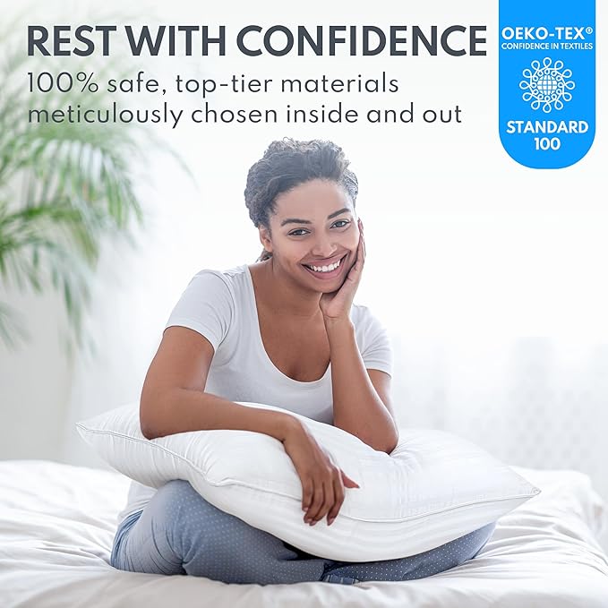 Bed Pillows for Sleeping Standard Size [Pack of 2] Hotel Quality Pillows Premium Plush Fiber, Breathable Cooling Cover Skin-Friendly