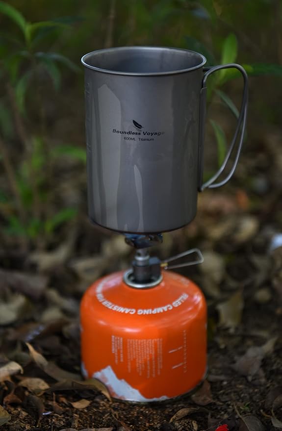 iBasingo 1050ml Titanium Bottle 600ml Nesting Cup Outdoor Camping Single Layer Wide Mouth Cookware Lightweight Portable Bottle Mug Hiking Picnic Solo Cooking Mess Kit