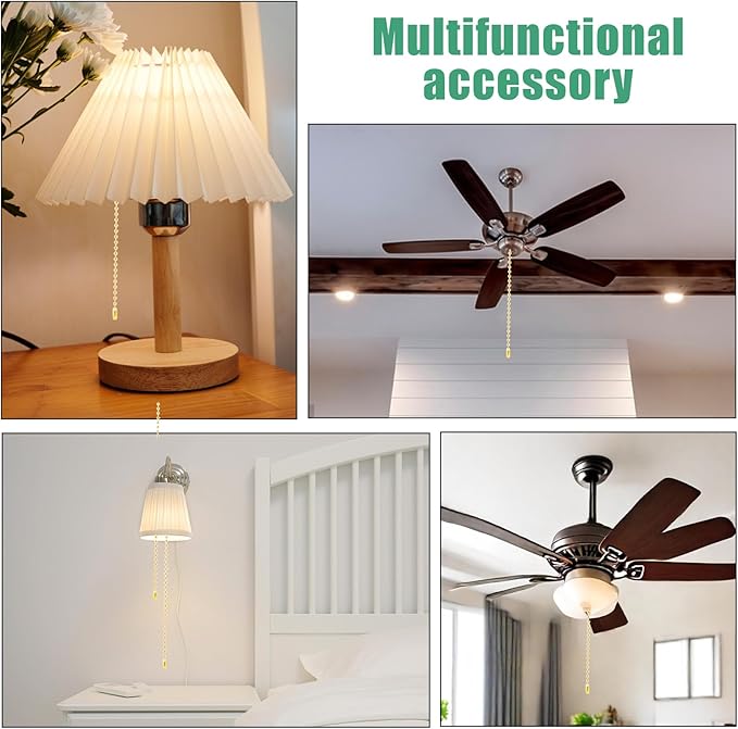 3 Pack Pull Chain String Extension Ceiling Fan Pull Chain Stainless Steel Switch Chain Extender wif Connector, for Ceiling Fan Light Fixture Light Bulb,1 Meter Length(Gold)