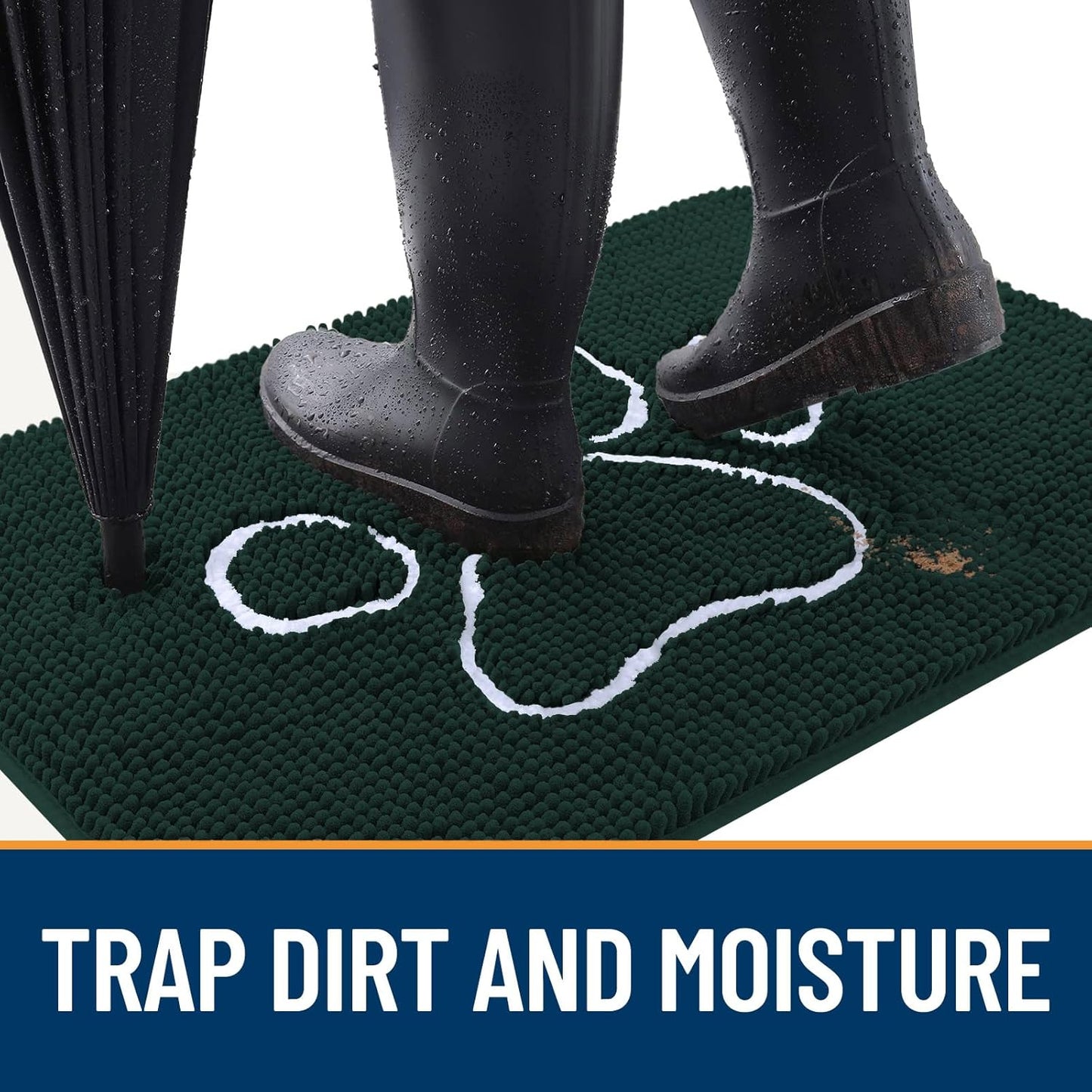 OLANLY Door Mat for Muddy Dog Paws 40x32, Absorbent Chenille Mud Doormat with Paw Print Design, Non-Slip Washable Doormat for Indoor Entryway, Quick-Dry Pet Bed Mats for Dirty Dogs, Blackish Green