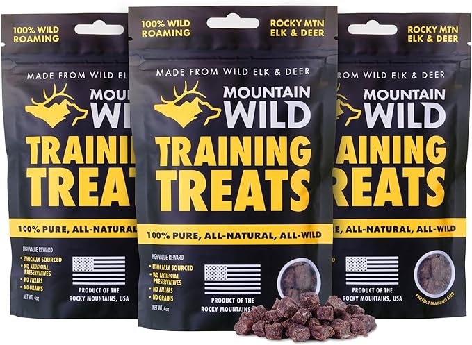 Training Treats for Dogs & Puppies – Elk & Venison Protein Puppy & Dog Treat – High Value, All-Natural, No Fillers, Grain-Free, No Artificial Preservatives – 4oz, 3 Bags