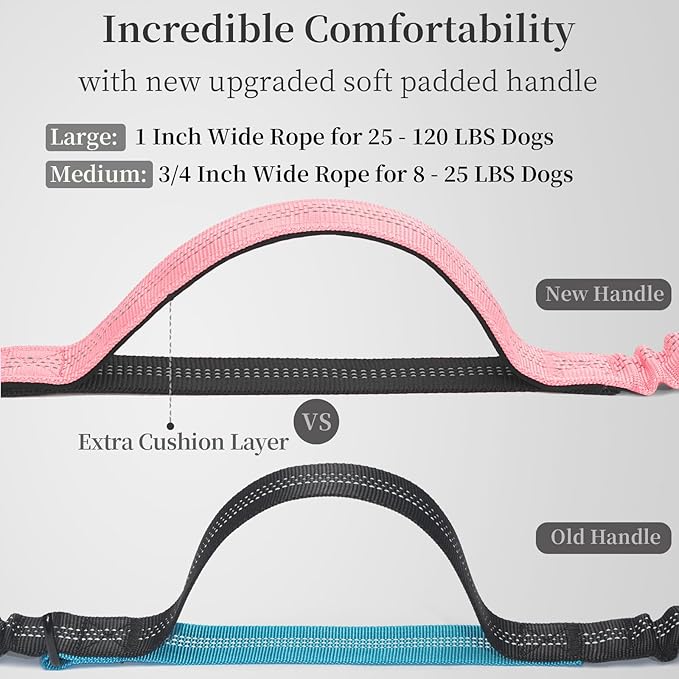 iYoShop Hands Free Dog Leash with Zipper Pouch, Dual Padded Handles and Durable Bungee for Walking, Jogging and Running Your Dog (Large, 25-120 lbs, Baby Pink)