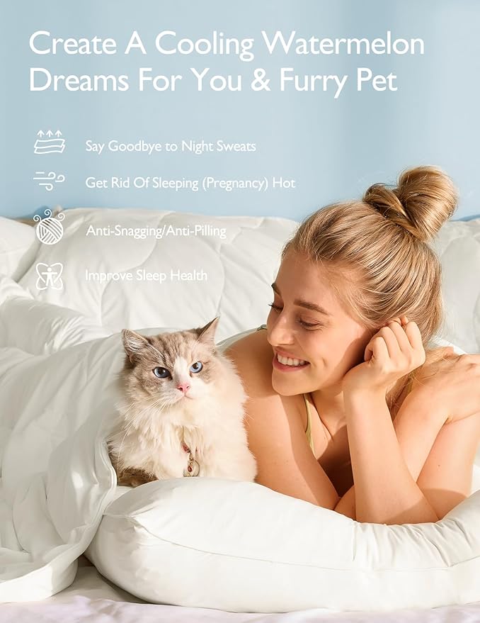 Momcozy Life CoolMurm Cooling Comforter for Hot Sleepers, Twin/Twin XL 68" x90” Pregnancy Cooling Blanket, All-Season Lightweight Soft Breathable Cooling Quilt Duvet, Stay Cool All Night, Ivory White