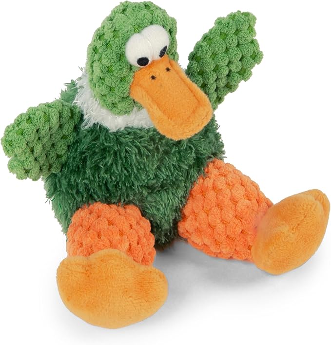 goDog Checkers Just for Me Sitting Duck Squeaky Plush Dog Toy, Chew Guard Technology - Green, Mini