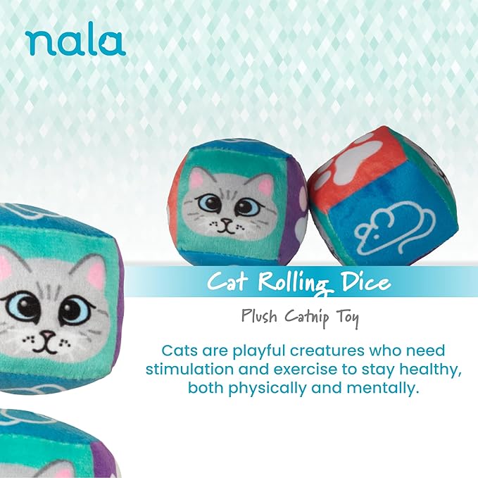 Caitec Presents Nala Cat Rolling Dice - Interactive Catnip Toy - Chase & Play, 4 Pack