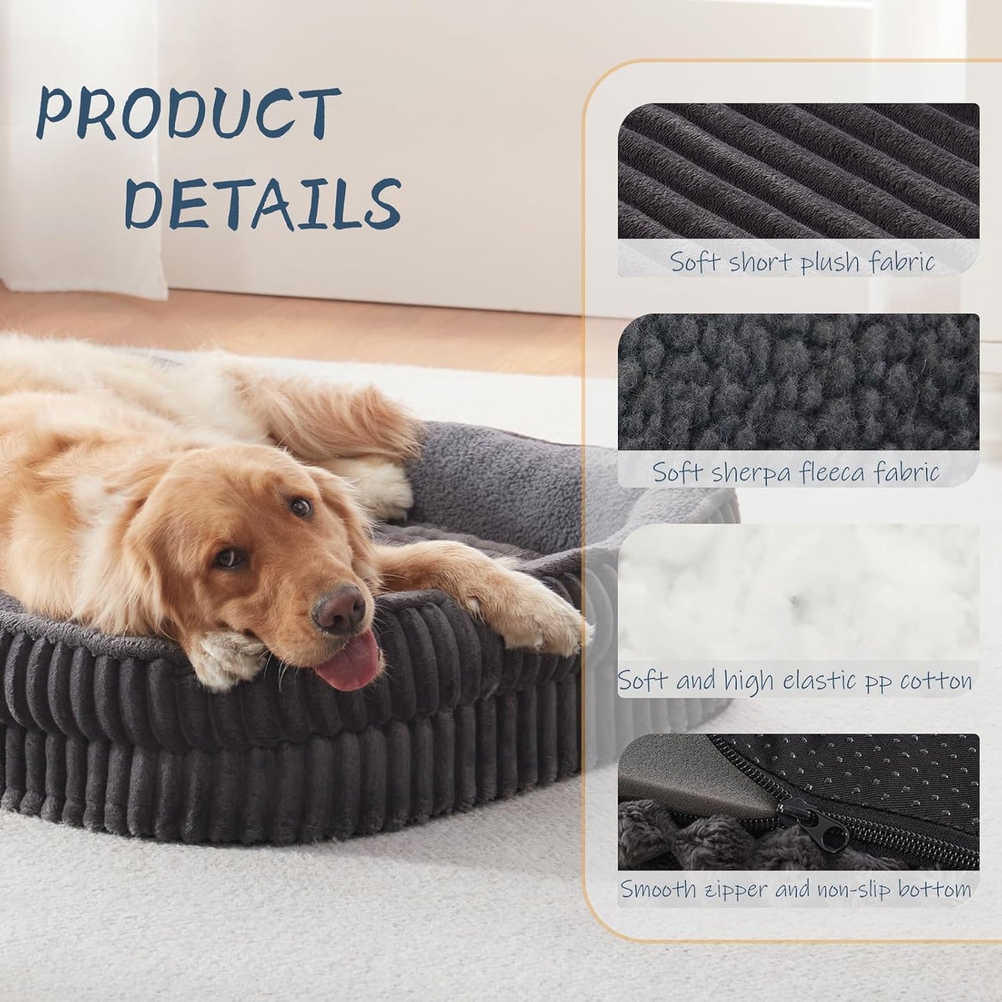 Orthopedic Dog Bed for Medium, Large Dogs Breeds, High Density Egg Crate Foam Dog Sofa Beds with Four Sided Bolster,Oval Kennel Bed, Pet Couch Bed,Removable Washable Cover& Non-Slip Bottom