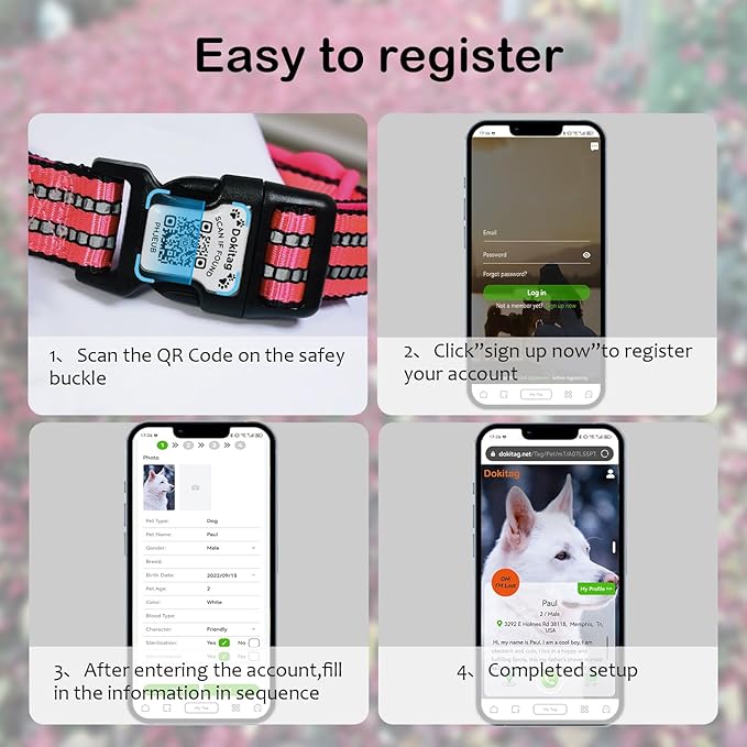 Reflective Dog Collar with Apple AirTag Holder & QR Code Pet ID Tag,Soft Nylon Adjustable Dog Tracker Collar with Safety Lock for Small Dogs (Rose Red, S)