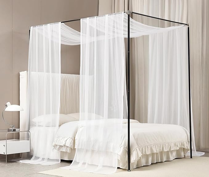 Akiky Canopy Curtains for Girls with LED Light King California King Bed Curtains Frame Bed,Valance Scarves Great for Bed,Windows,Wedding Parties(King,White)