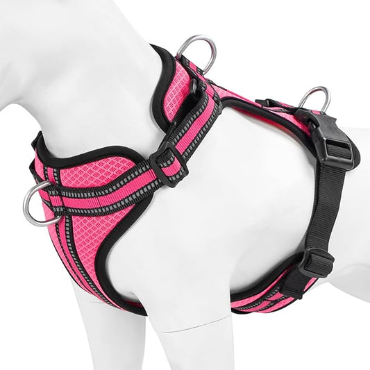 Wisedog Ajustable Mesh Breathable Dog Harness - Reflective Webbing, Lightweight No Pull Harness with 3 Fast-Release Buckles for Dogs Walking, Running and Outdoor Adventures, Pink XS