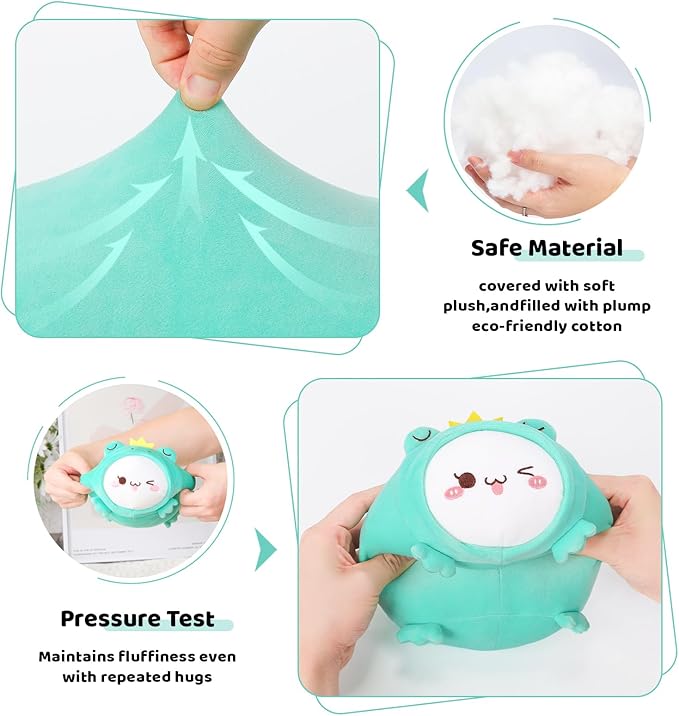 AIXINI Cute Cat Frog Plush Pillow 8” Kitten Froggy Stuffed Animal, Soft Kawaii Cat Plushie with Frog Outfit Costume, Hugging Plush Squishy Pillow Toy Gifts for Kids