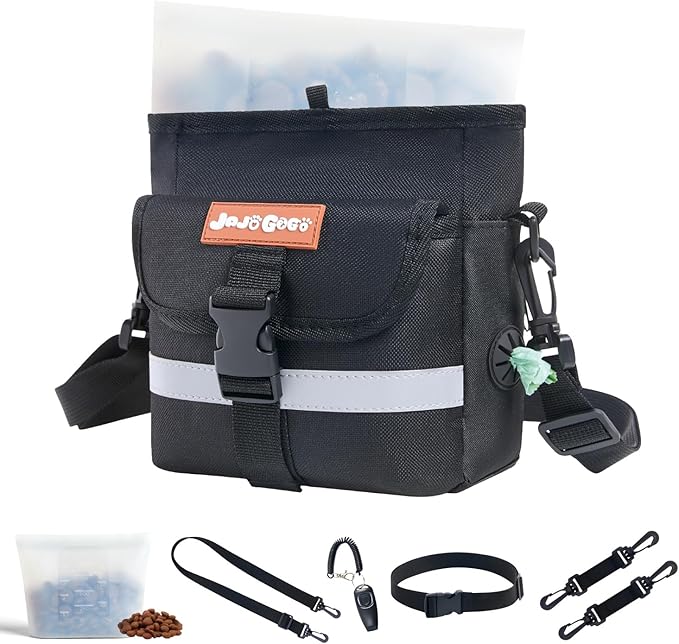 JOJOGOGO Dog Treat Pouch with 4 Cup Removalbe Silicone Bag, Magnetic Closure Treat Pouches for Pet Training and Walking, Dog Training Treat Pouch with Clicker, Puppy Snack Bag and Poop Bag Holder