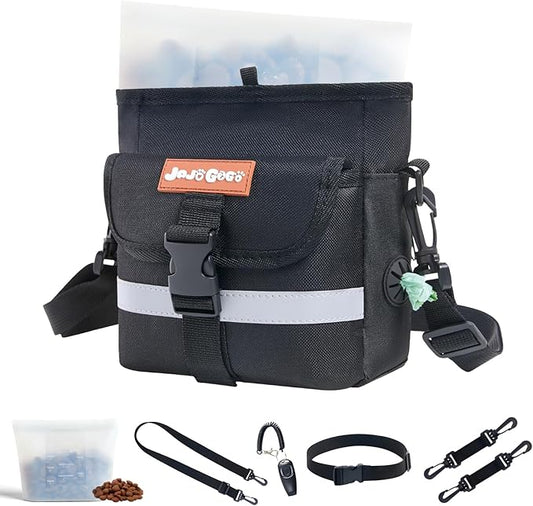 JOJOGOGO Dog Treat Pouch with 4 Cup Removalbe Silicone Bag, Magnetic Closure Treat Pouches for Pet Training and Walking, Dog Training Treat Pouch with Clicker, Puppy Snack Bag and Poop Bag Holder
