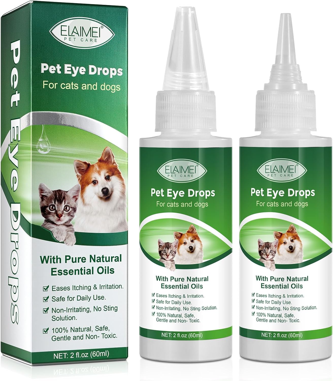 Eye Drops for Dogs, 2PCS Cats and Dogs Eye Drops, Dog Eye Infection Treatment Relieve Eyes Itching & Irritation, Pink Eye & Allergies Symptoms Safe & Gentle Formula