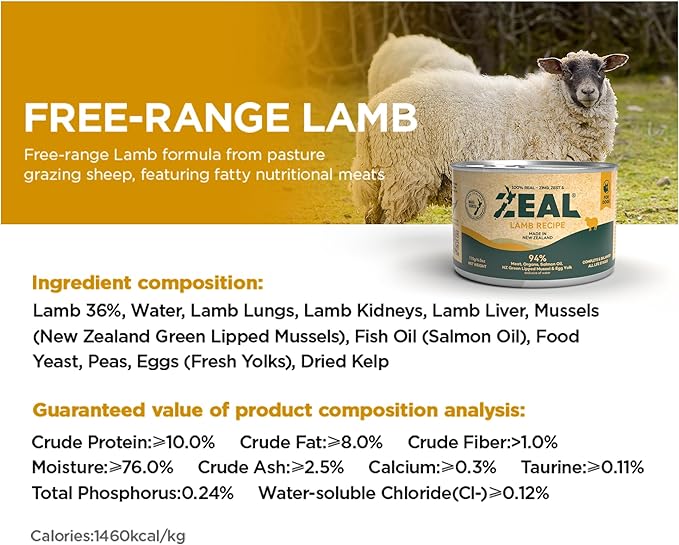 ZEAL New Zealand Wet Cat Food – High Protein, Grain-Free with Superfoods (Lamb, 3.17oz Can, 24-Pack)