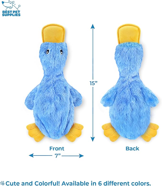Best Pet Supplies Interactive Squeaky Dog Chew Toy, Ideal Dog Toys for Chewers, Small, Medium & Large Dogs, and Fetch Lovers - Crinkle Duck (Blue), Large
