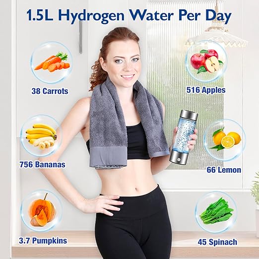 Hydrogen Water Bottle, Portable Hydrogen Water Bottle Generator, Rechargeable Hydrogen Water Ionizer Machine for Home, Office, Travel, Daily Drinking（Silver）