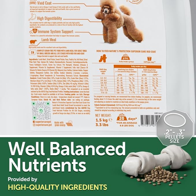 Nature's Protection Dry Dog Food for Small Breed - High Protein, Grain Free, Tear Stain Formula - Dog Kibble for Adult Dogs with Red Fur (Superior Care - Lamb, 3.3 lb)