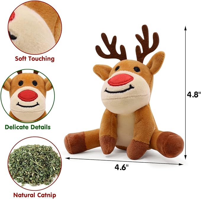 Christmas Catnip Toys Cat Chew Toy Bite Resistant Catnip Toys for Cats Catnip Filled Cat Teething Toy Festive Holiday Cat Lover Gift 6 Pcs