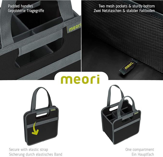 meori Foldable 6 Bottle Wine Tote Azure Blue Organize Crate Glass Dividers Stylish Travel Storage Box Liquor Spirits Tastings Grocery Shopping Hostess Gift (B100600)