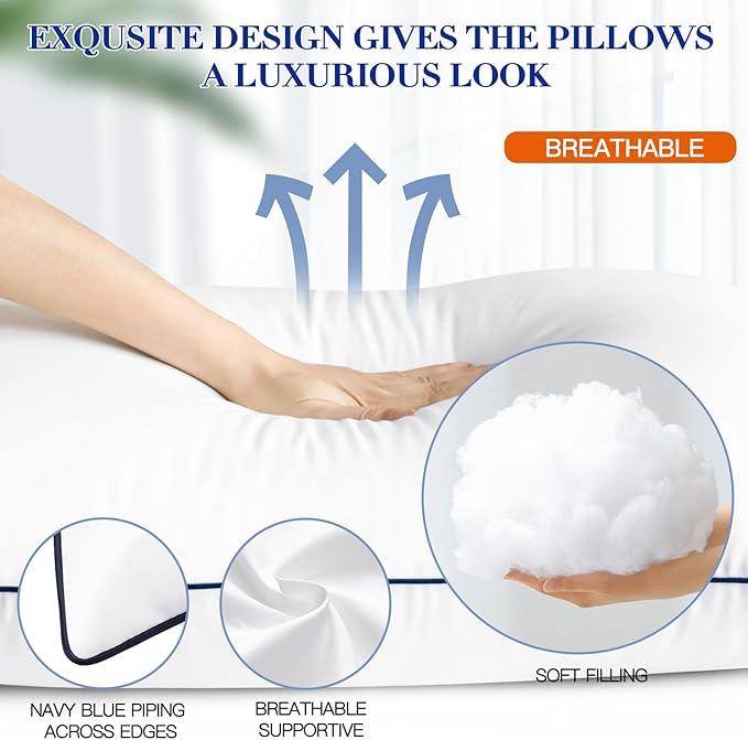 OTOSTAR Bed Pillows for Sleeping 2 Pack Queen Size Cooling Pillows Luxury Sleeping Pillow 3D Microfiber Filling Breathable Cover Soft Hotel Collection Pillows for Back Side or Stomach Sleepers
