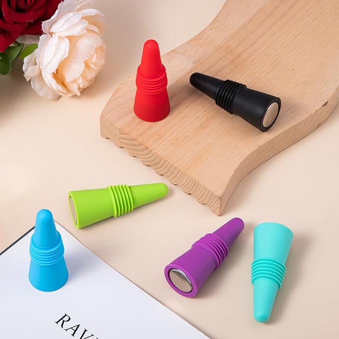 9 PCS MultiColor Silicone Wine Stoppers with Threaded Seal Ring and Stainless Top - Suitable for Wine and Beverage Bottles - Keeping Wine or Beverage Fresh…