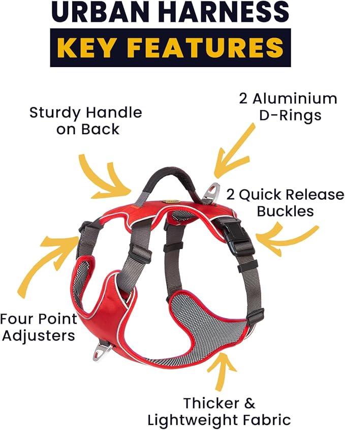 No Pull Dog Harness with Back Control Handle Medium Sized, Reflective Vest, Adjustable and Padded, Easy Walker Front/Back Clips (Red, Medium)