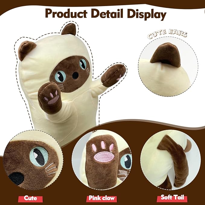 Long Cat Plush Pillow, 27.6in Cute Yellow Cat Plushie Stuffed Animals Body Pillow, Kawaii Kitten Soft Plushie Doll Toy Birthday Gift for Kids Girlfriend