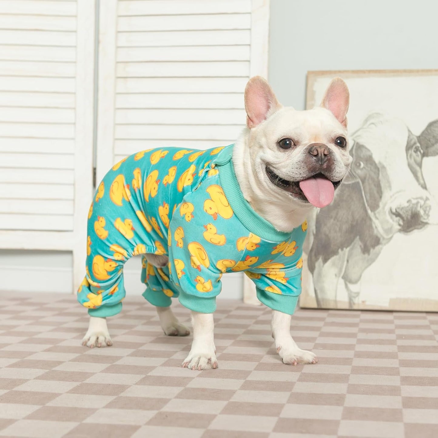 BEAUTYZOO Dog Pajamas Large Sized Dog, Summer Doggie Pajamas for Boy Girl, Soft Strechy Cotton Puppy Pjs Jammies Onesies for Men Women, Pet Jumpsuit Body Suit Cat Apparel Clothes, Yellow Duck XL