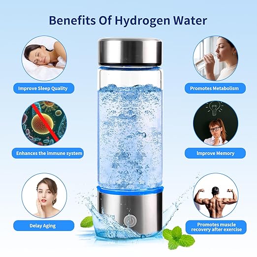 Hydrogen Water Bottle,3Min Quick Electrolysis,Hight Borosilicate Glass Health Mug with SPE PEM Technology, Portable USB Rechargeable Ionized Water Generator for Home, Travel and Office(Silver)