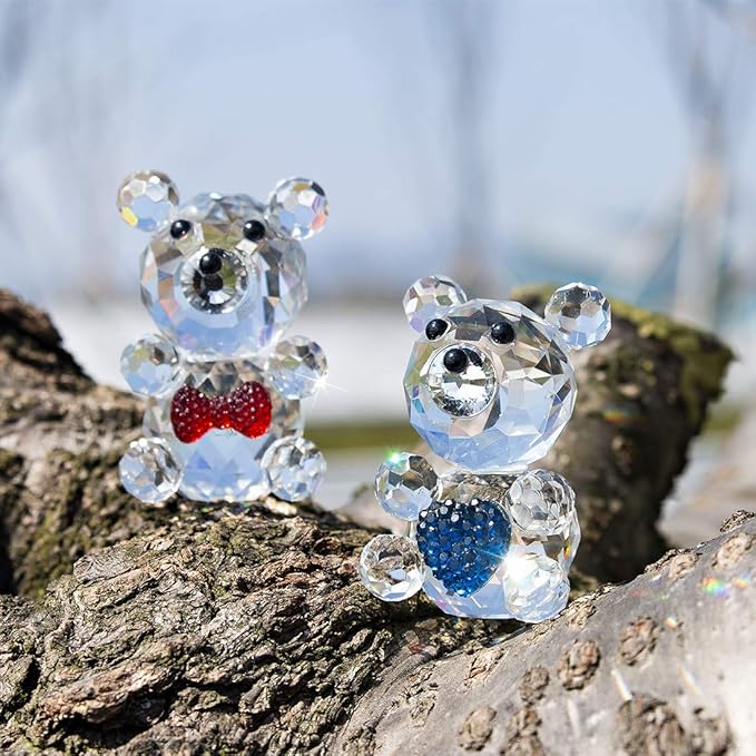 H&D HYALINE & DORA 2pcs Crystal Baby Bear Figurine Collection Animal Paperweight Table Centerpiece