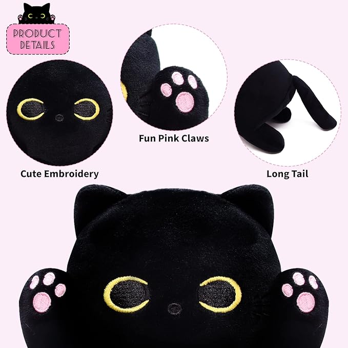 Long Cat Plush,50CM Long Cat Stuffed Animals Soft Black Kitten Plushie, Black Kitten Plush Stuffed Cat for Kids,Gift for Halloween Birthday Christmas