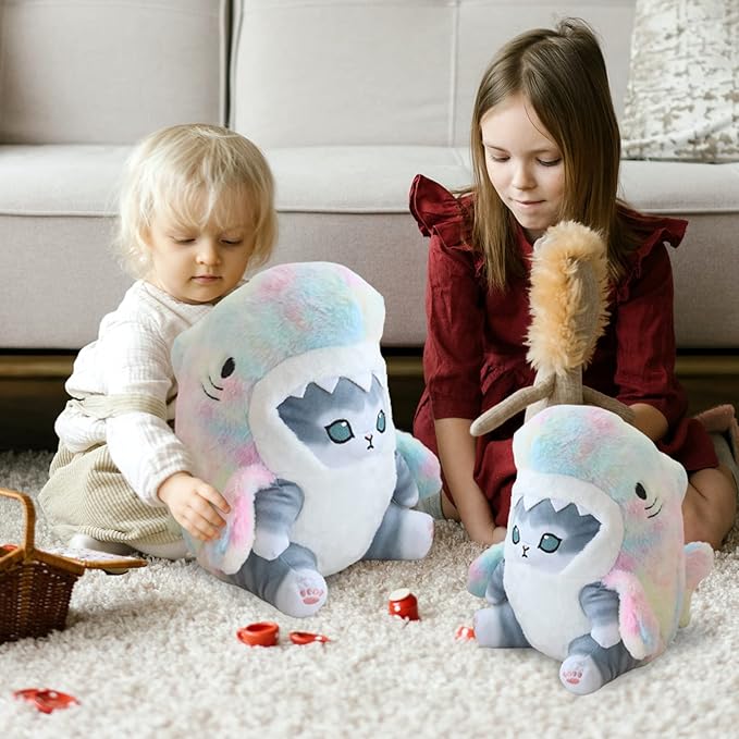 Kawaii Shark Cat Plush Toy Stuffed Animal Doll, Cute Soft Pillow Stress Release Hugs Toys Christmas Halloween Birthday Gifts for Kids Boys Girl Best Gift (Colorful - Gray,19 inch)