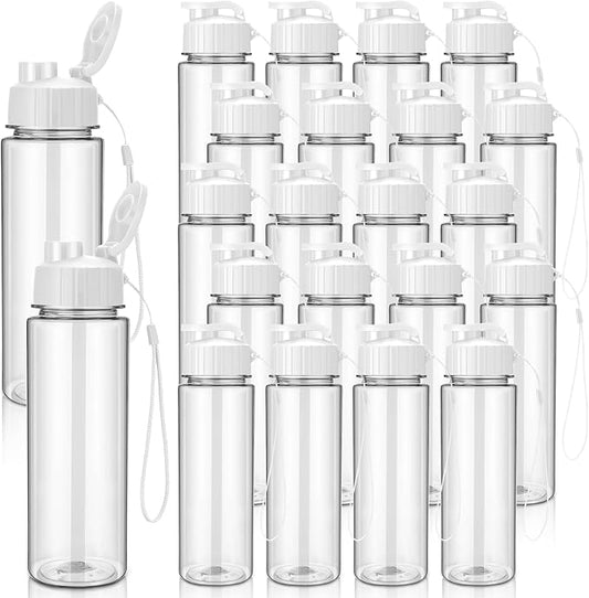 Mifoci 20 Pieces Water Bottle Bulk Plastic Water Bottles Bulk Gym Sports Adults Reusable Large Water Bottles with Leak Proof Flip Top for Party Outdoor(17 oz,White)
