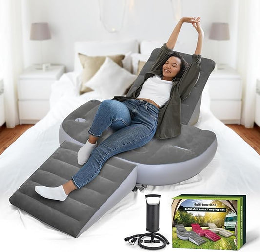 Inflatable 3pcs Bed Wedge Pillow Set Bed with Hole for Back, and Leg Pain Relief - Adjustable Pillows for Acid Reflux, GERD, Sleeping, Sitting - Restful Sleep and Travel Companion (Gray)