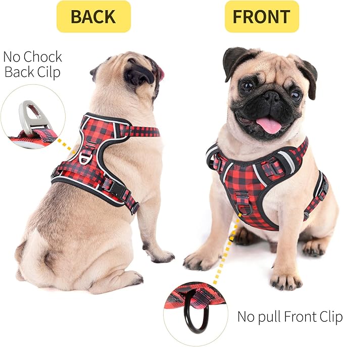 HEELE Dog Harness, No Pull Adjustable Padded Reflective Harness for Small Medium Large Dogs with Handle for Walking Training, Checkered-Red, M