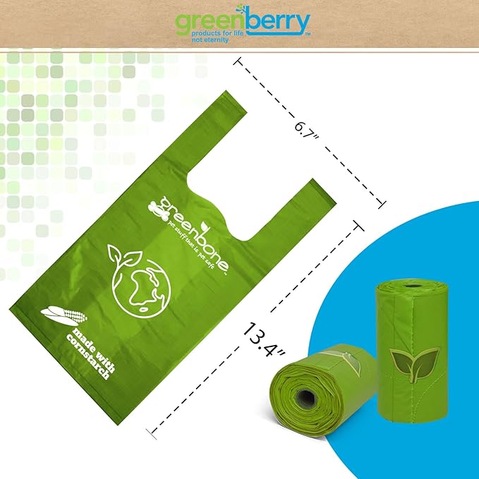 BioBase Cat or Dog Poop Bags Rolls with Handle Tie, Large Leak Proof- 12 Rolls -144 refills