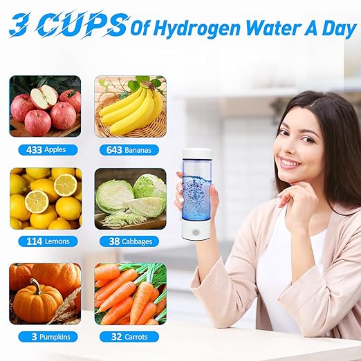 Hydrogen Water Bottle,Hydrogen Water Bottle Generator with SPE/PEM Technology Water Ionizer, Hydrogen Water Machine with 3mins Electrolysis, Portable Rechargeable for Home Office Travel, Sport(White)