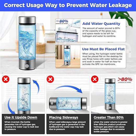 Hydrogen Water Bottle, Hydrogen Water Bottle Generator with SPE Technology Water Ionizer, Hydrogen Water Machine Improve Water in 3 Minutes for Home, Office, Travel, Exercise, TypeC