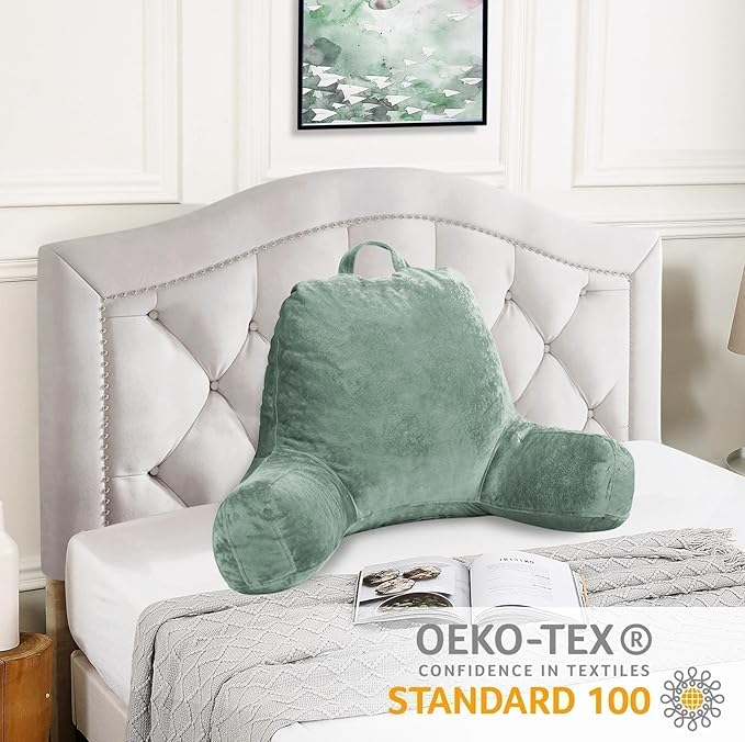 Sasttie Reading Pillow for Sitting in Bed Adult, Velvet Back Pillow for Bed Sitting Up, Backrest Back Support Chair Pillow, College Dorm Essentials for Girls and Boys, Sage
