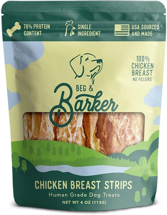 Beg & Barker Chicken Jerky for Dogs (4 Ounce, Pack of 1) - Dog Training Treats - Natural Dog Treats Made in The USA - Grain Free, Diabetic-Friendly, High Protein, Sugar-Free