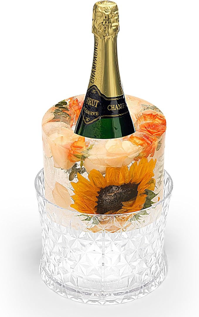 Ice Bucket Mold,Ice Mold Wine Bottle Chiller,Champagne Ice Bucket Floral DIY Ice Mold for Champagne,Wine,Cocktails/Holiday Bar Any Celebration Party Wedding Christmas and Thanksgiving