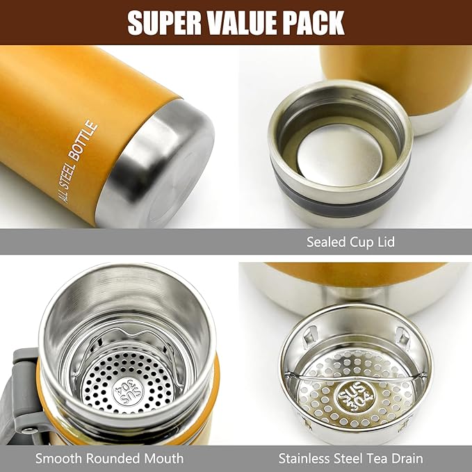 37oz Thermos for Hot and Cold Drinks, Coffee Thermos Water Bottle, Wide Mouth Thermal Cups- Leakproof Stainless Steel Insulated Thermos - Commute, Travel, and Picnic Friendly