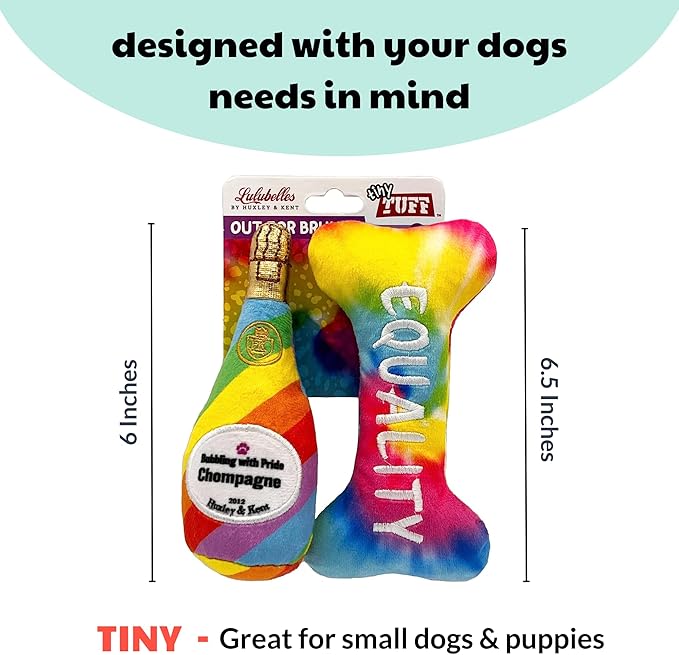 Huxley & Kent Tiny Tuff | Out for Brunch | Extra Tough Dog Toy for Small Dogs | 2-Pack Funny Dog Toy | Features Squeaker, Crinkle | Machine Washable