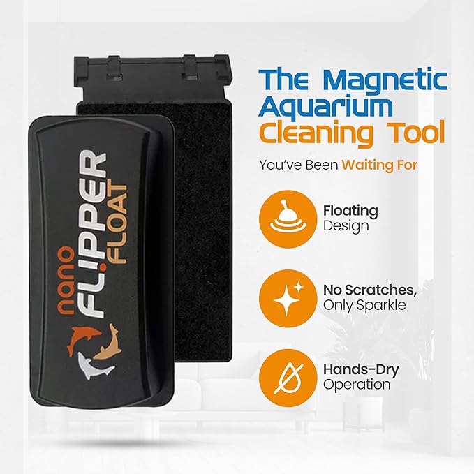 FL!PPER Flipper Cleaner Float - 2-in-1 Floating Magnetic Aquarium Glass Cleaner - Fish Tank Cleaner - Scrubber & Scraper Aquarium Cleaning Tools - Floating Fish Tank Cleaner, Nano