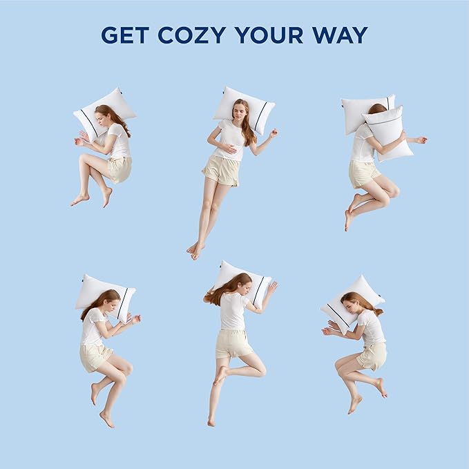 Bedsure Hotel Pillows - Luxury Bed Pillows for Sleeping with Decoration Strip Breathable Cover Soft & Supportive Pillows for Side, Back or Stomach Sleepers (4, Blue, Standard)