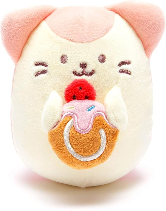 Anirollz Stuffed Animal Plush Toy – 3.5" Small Fabric Squishy Ball Doll | Soft, Warm, Cute, Comfort, Safe | Birthday Pillow with Kawaii Kitty Cat with Strawberry Cake Kittiroll