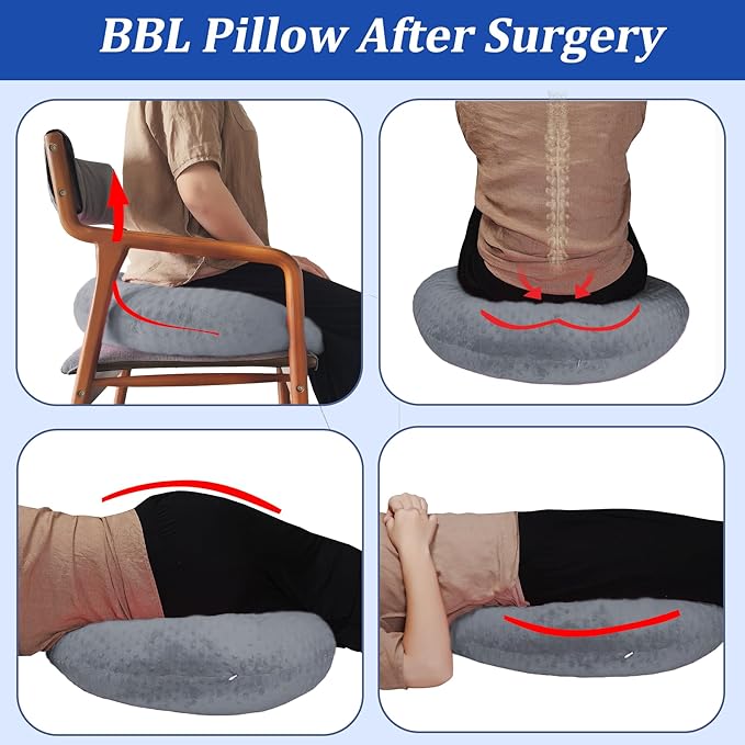 BBL Pillow After Surgery for Butt Sleeping, Brazilian Butt Lift Pillow Post Surgery Recovery for Sitting Sleeping Driving Donut Pillow for Woman Lumbar Back Cushion Seat Foam (Grey)