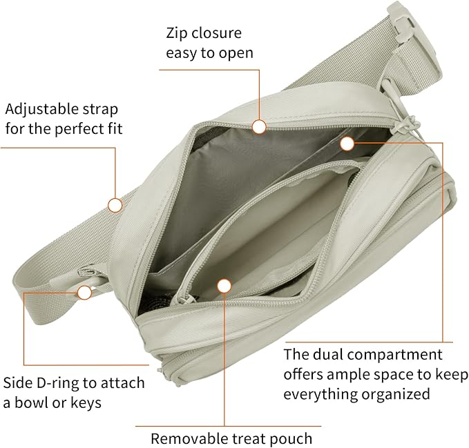 Dog Training Treat Pouch Fanny Pack,Dog Waist Belt,Dogs Walking Bag Crossbody with Poop Bags,Puppy Treat Bag Training Pouch (Khaki)