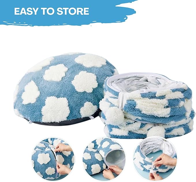 Cat Tunnel Bed – Cozy Donut Cat Cave Tunnel for Indoor Cats, Collapsible Peekaboo Play Tunnel Toy for Kittens, Rabbits & Small Pets, Standard Blue